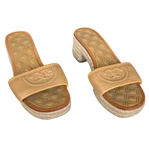 Tory Burch Women’s Fleming Tan Leather Espadrille Slide Sandal Size US 6.5 - Picture 6 of 11